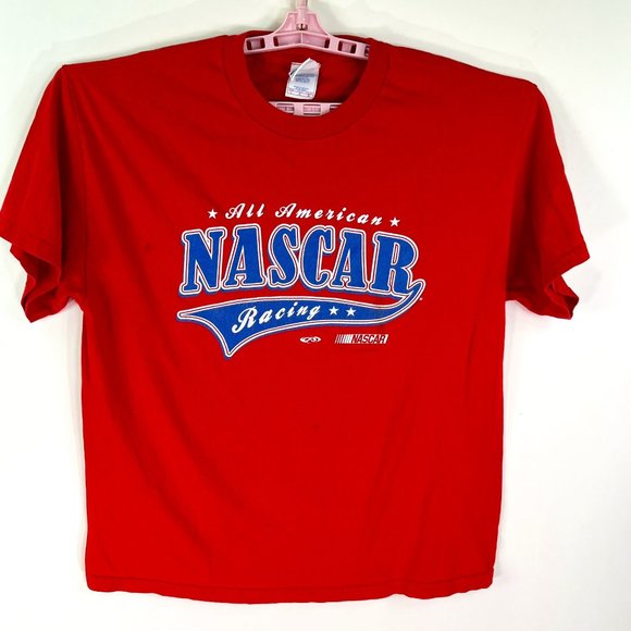 NASCAR All American Racing T Shirt Mens Size Red Checkered Flag Tag - Picture 1 of 7